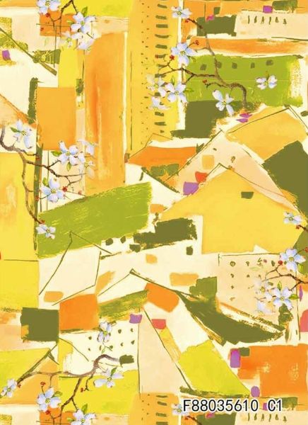 В ПУТИ, ЯПОНСКАЯ АБСТРАКЦИЯ, ЖЕЛТЫЙ, ЗЕЛЕНЫЙ - 100% хлопок 1