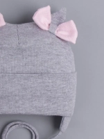 Шапка с ушками для девочки трикотажная на завязках