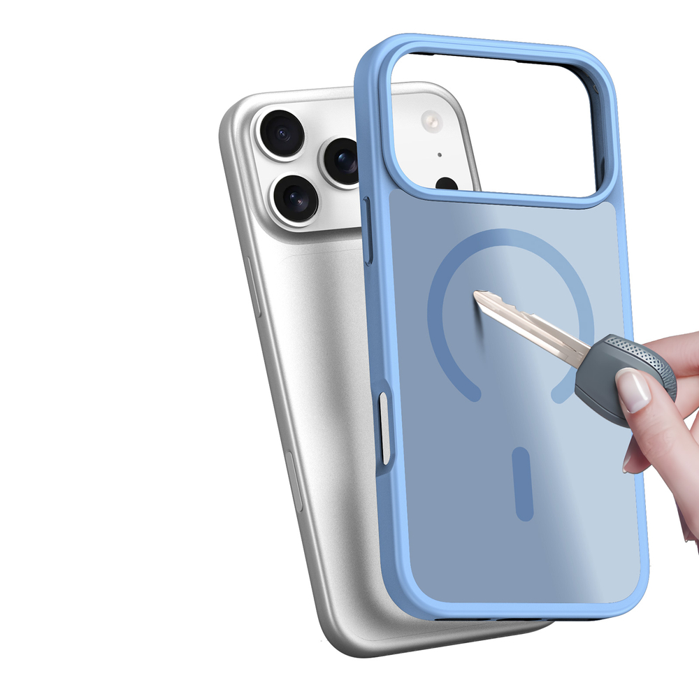 Прозрачный матовый чехол светло-синего цвета с MagSafe для iPhone 17 Pro, серия Yind Series (Open Ring Version) от Dux Ducis