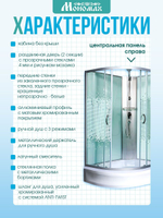 Душевая кабина МОНОМАХ без силикона (100х80) прозрачное с рисунком стекло, поддон средний, правосторонняя