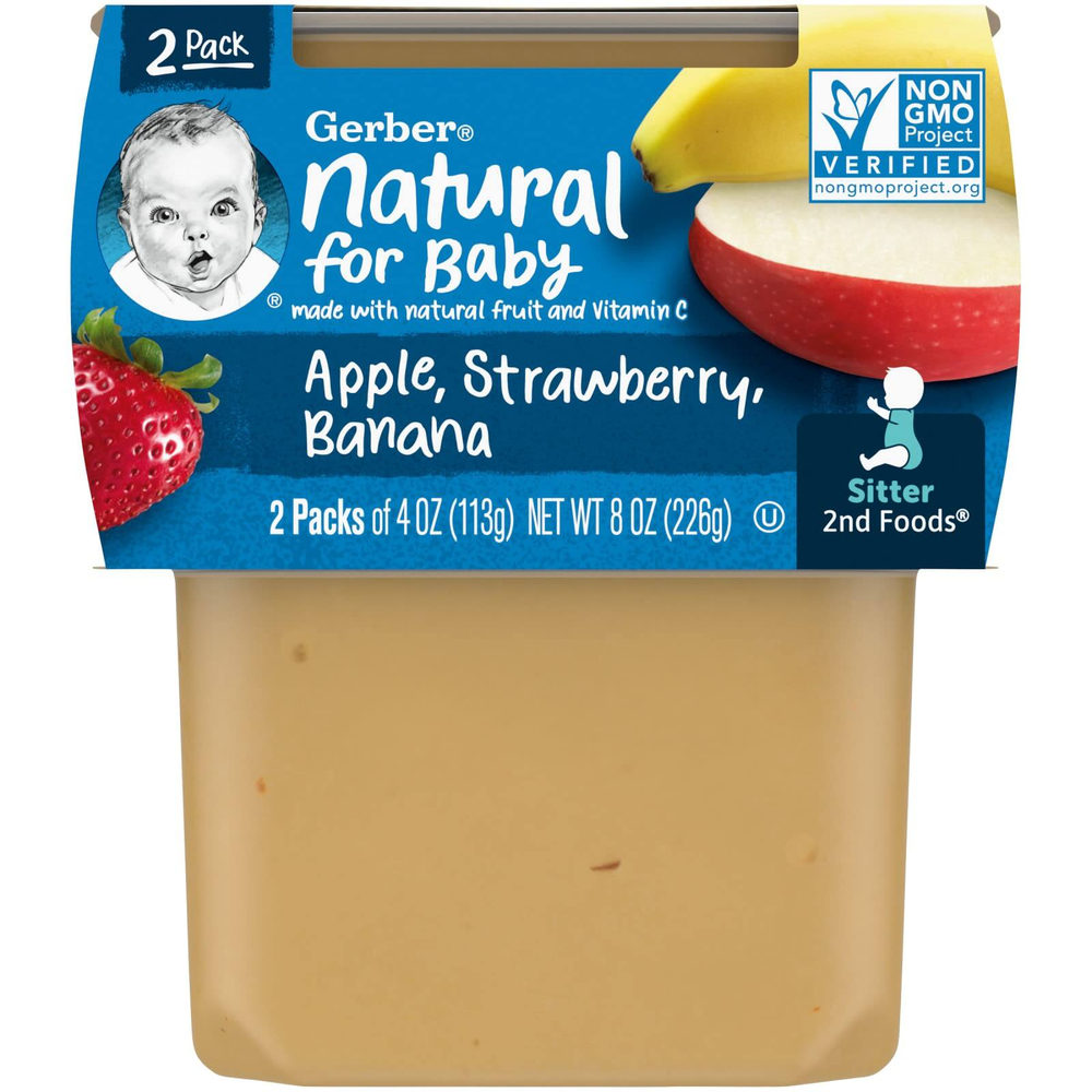 Gerber, яблоко, клубника, банан, 2 баночки, по 113 г (4 унции) в каждой