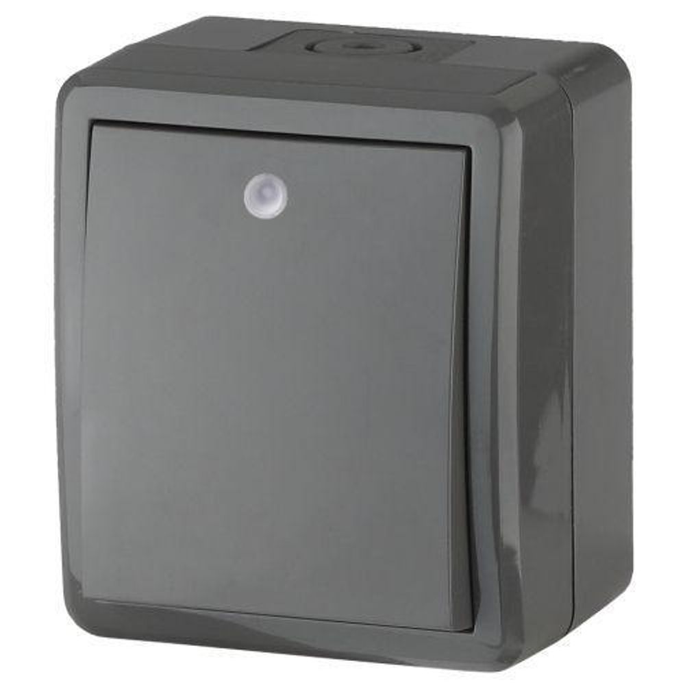 Выключатель 1-кл. ОП Эра Эксперт 10А IP54 11-1402-03 250В 10AX с подсветкой сер. Эра Б0020672