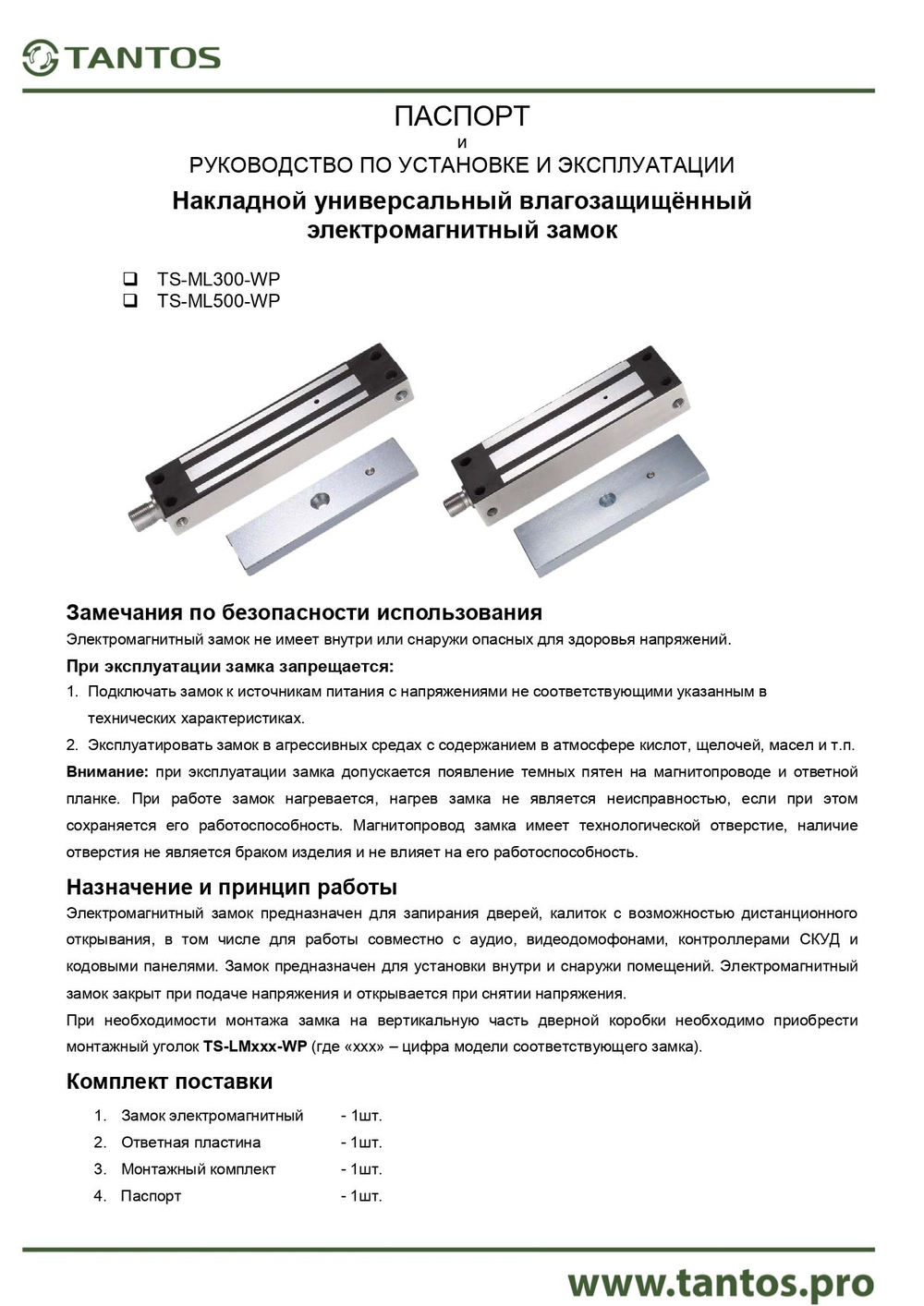 Замок электромагнитный TS-ML300-WP