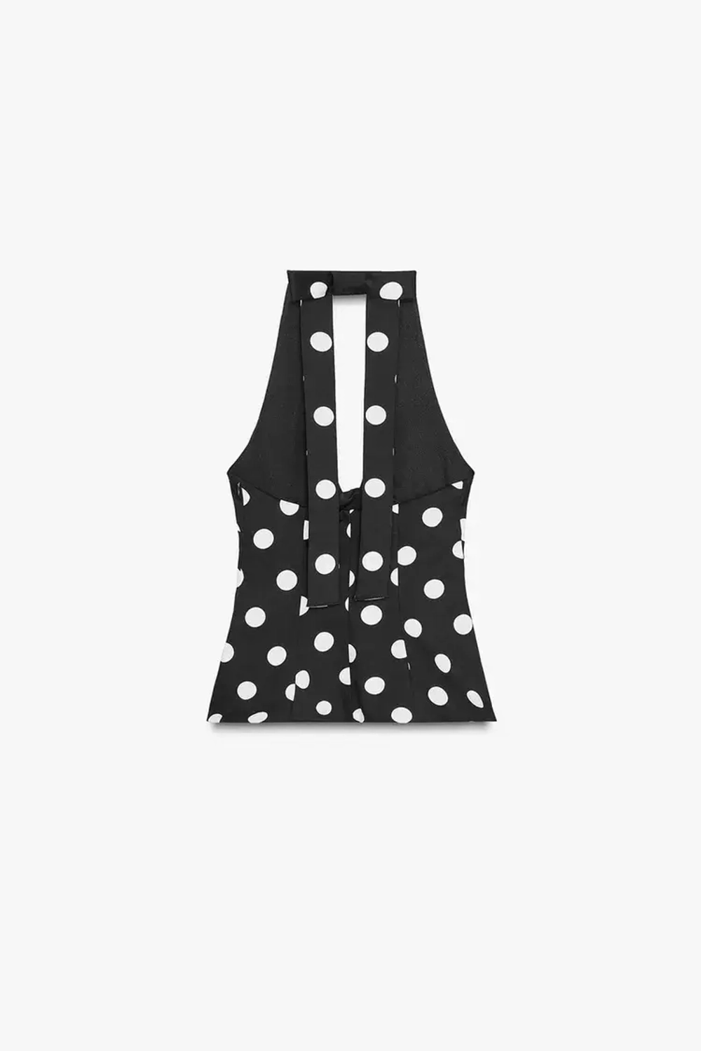 ZARA ТОП В ГОРОШЕК С ГОРЛОВИНОЙ ХАЛТЕР И БАНТОМ НА СПИНЕ, ЧЕРНЫЙ/БЕЛЫЙ