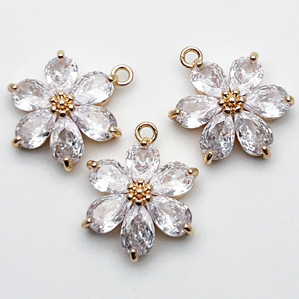 Подвеска Цветок, цвет золото+прозрачный, размер 17*14 мм, цена за 1 шт