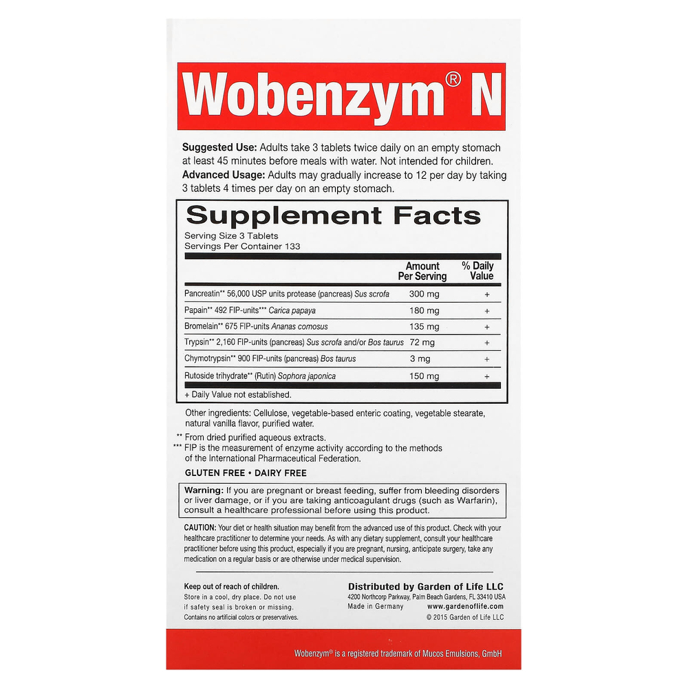 Wobenzym N, здоровье суставов, 400 таблеток, покрытых кишечнорастворимой оболочкой