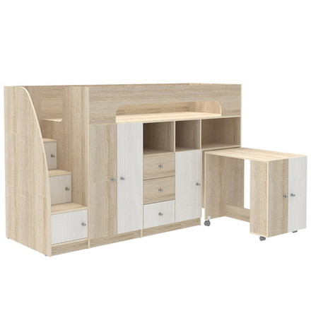 Кровать-чердак КарИВи Астра 11 Дуб Сонома Белое Дерево