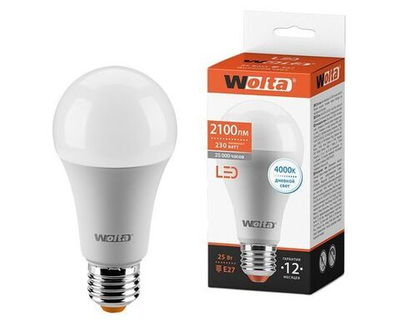 (1 шт.) Светодиодная лампочка Wolta лампа св/д ЛОН A67 E27 25W(2100Lm) 4000K 4K 138x67x67 матовая 25S67BL25E27 . Цоколь E27