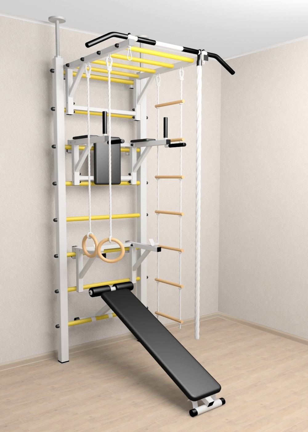 Шведская стенка Sv Sport враспор (Турник рукоход/Брусья/Стойка/Скамья/Канат/Kольца/Лестница)