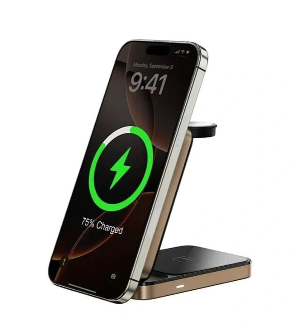 Беспроводное зарядное устройство Wiwu Triple 3in1 Wireless Charger 15W Wi-W038, Gold