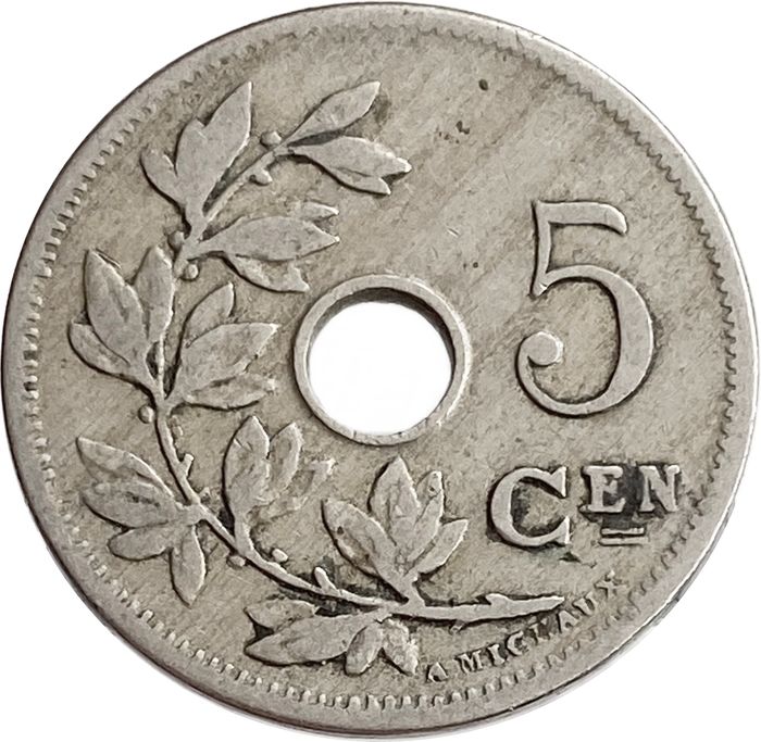 5 сантимов 1904-1907 Бельгия (надпись на французском BELGIQUE)
