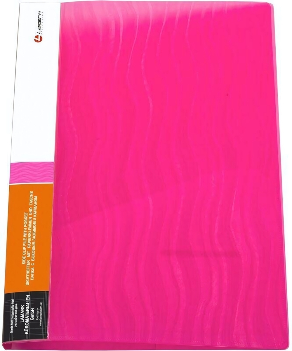 Папка с бок. зажимом 0,60мм. с карманом, красная "Волна" (Lamark)