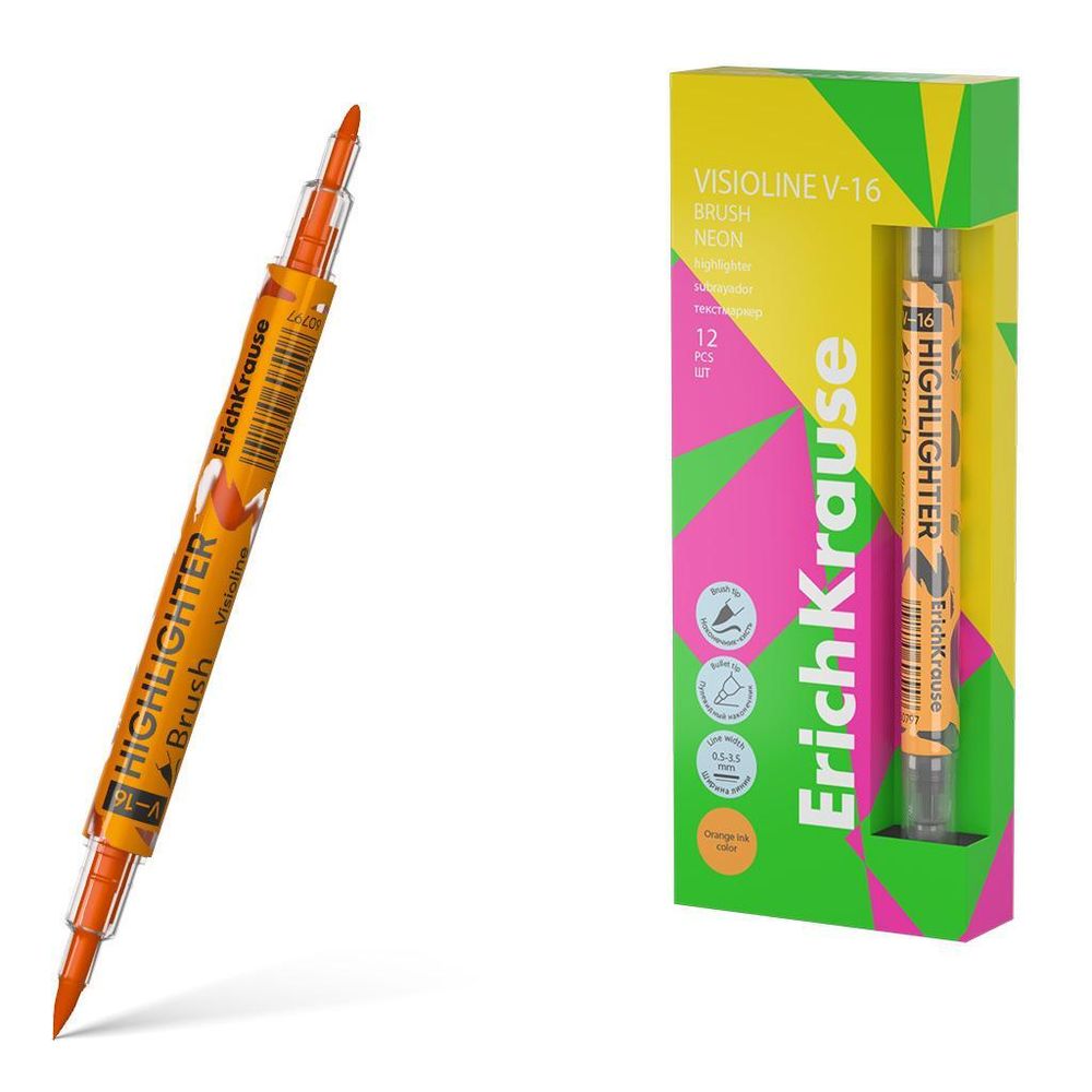 Текстовыделитель двусторонний оранжевый &quot;Visioline V-16 Brush Neon&quot; (Erich Krause)