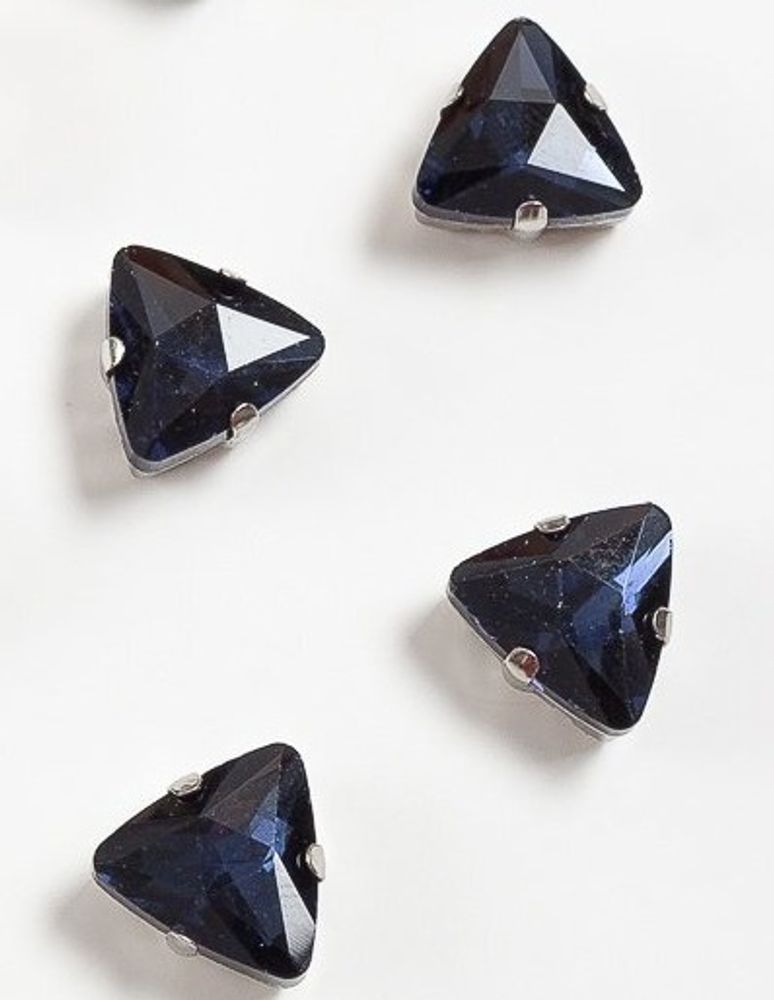 Стразы пришивные стекло в оправе "Треугольник", р. 12 мм, тёмно-синий