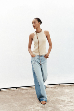 ZARA ТОП ИЗ СМЕСОВОГО ЛЬНА БЕЗ РУКАВОВ, ЭКРЮ