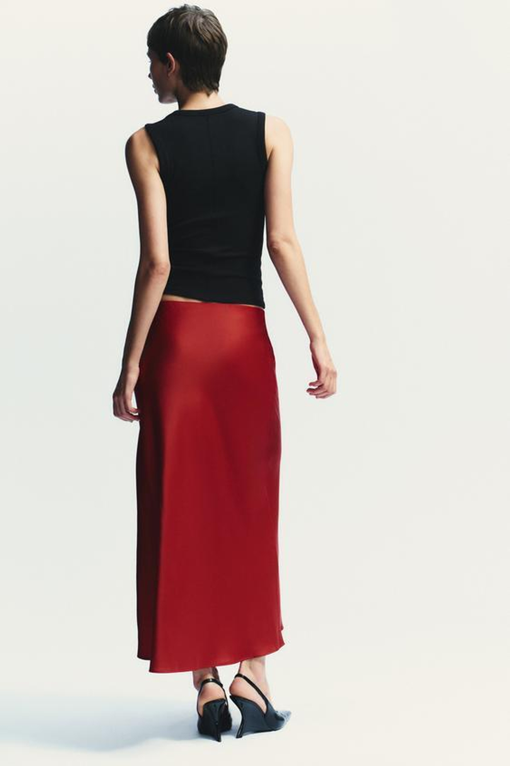 ZARA АТЛАСНАЯ ЮБКА МИДИ, КРАСНЫЙ