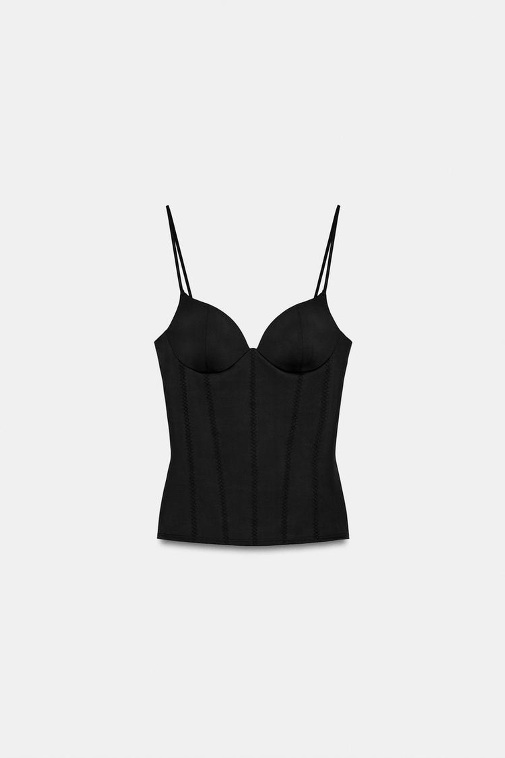 ZARA ТОП ИЗ СМЕСОВОГО ПОЛИАМИДА С КРУЖЕВОМ, ЧЕРНЫЙ