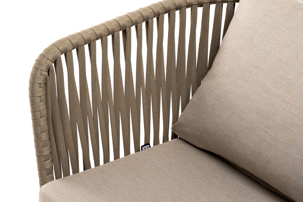 "Мальорка" кресло плетеное из роупа, основание дуб, роуп серо-коричневый 23мм, ткань бежевая 15052