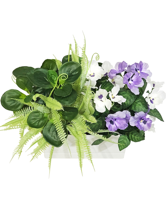 Искусственные цветы Виола с зеленью в балконном ящике