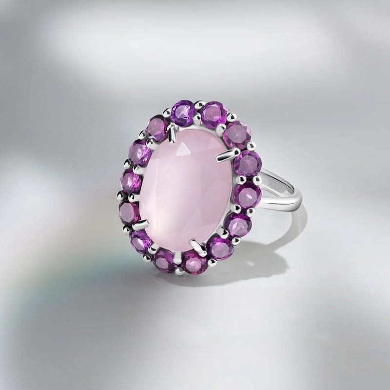 Кольцо Овальный Розовый Кварц