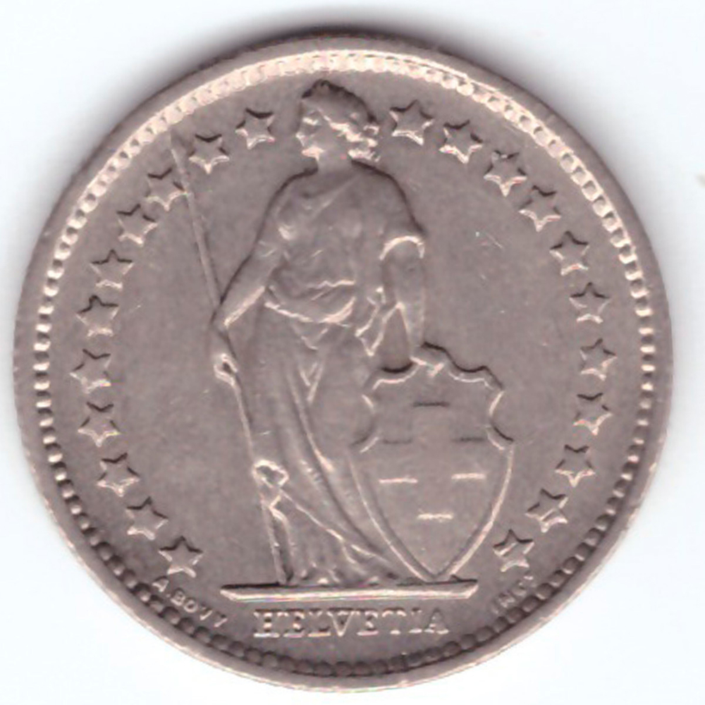 1/2 франка 1969 год. Швейцария. Медно-никель XF