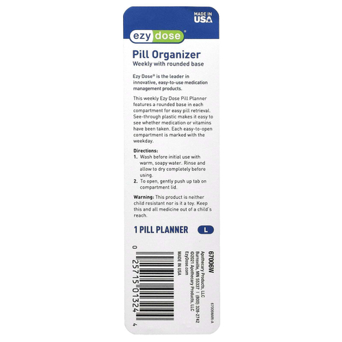 Ezy Dose, еженедельный органайзер для таблеток с закругленным основанием, большой, 1 шт.