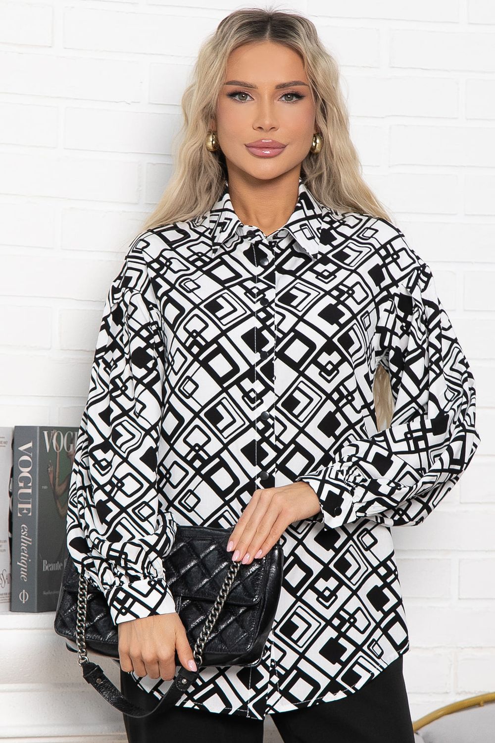 Блуза хлопковая Танец линий (черно-белая) Б14856-14М LT Collection
