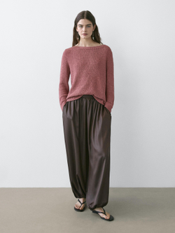 Massimo Dutti Свободные атласные брюки-баллон, коричневый