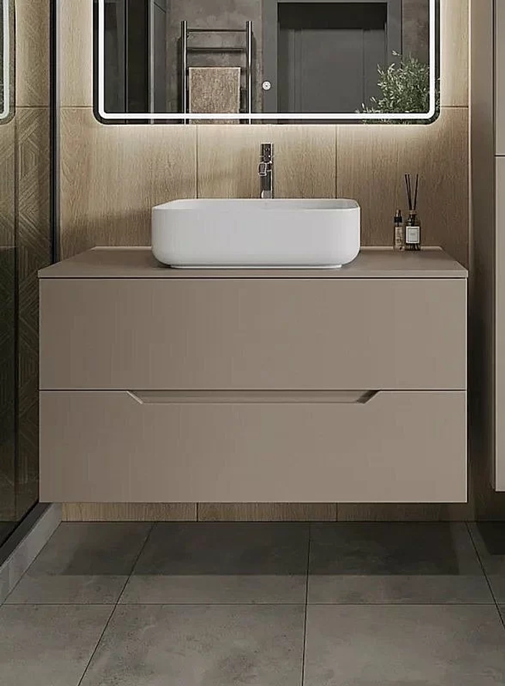 Тумба с раковиной Orange Line 100 Li-100TuLMDF+B05-500W латте/белый