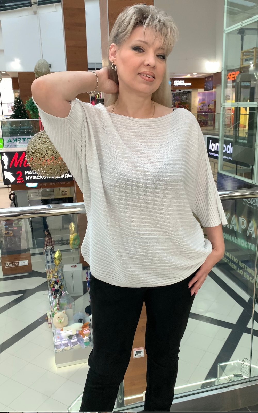 Светлый итальянский блузон "лапша" с люрексом