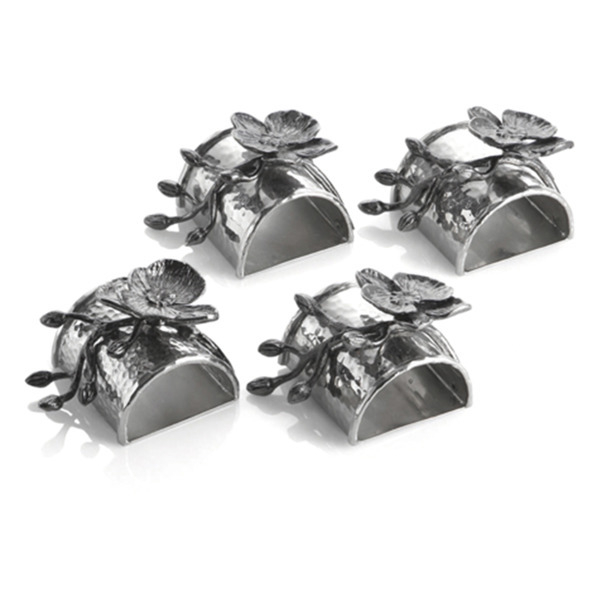 Набор колец для салфеток 4шт 8.5см Michael Aram Черная орхидея серебристый