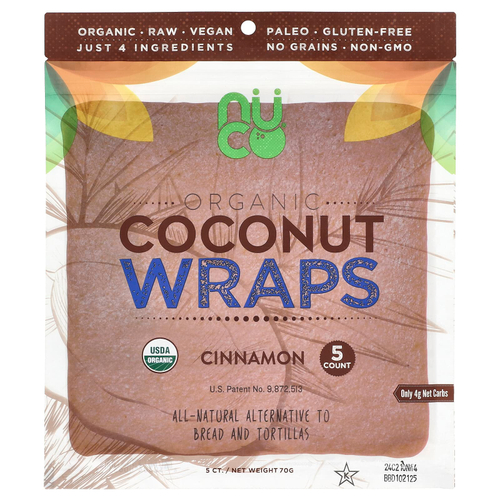 NUCO, Органические кокосовые лепешки, корица, 5 шт. (14 г) каждая