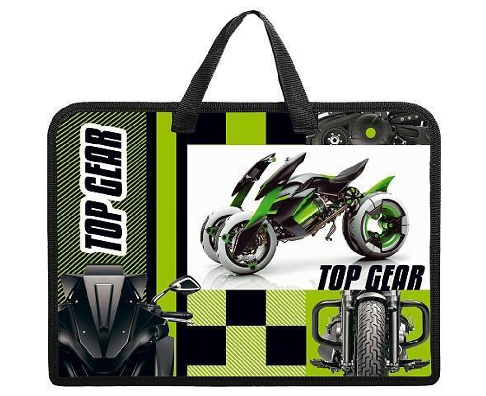 Папка для тетрадей А4ф 1 отделение с ручками пластиковая на молнии "Мото" (Хатбер)