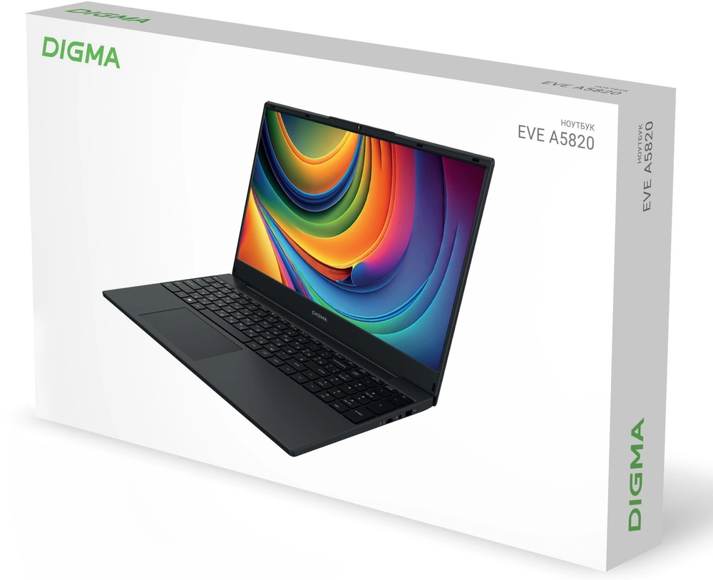 Ноутбук  Digma EVE A5820 15.6 ", Ryzen 3, 8 Гб RAM, 512 Гб SSD, Radeon Graphics, Черный