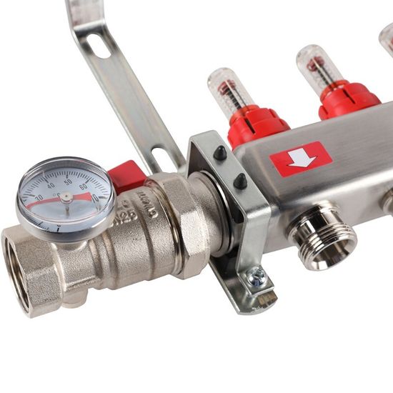 Коллектор Rommer 1"x3/4" на 8 контуров с расходомерами в сборе (нерж. сталь) RMS-1210-000008