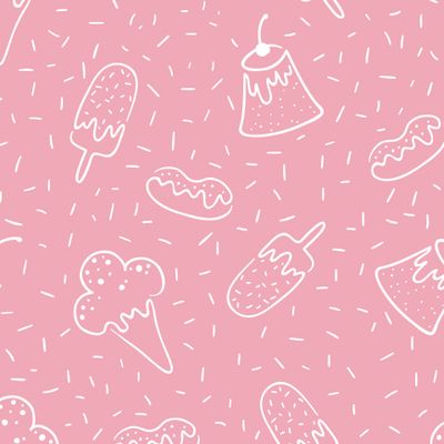 мороженное и пончики, белая линия на розовом фоне