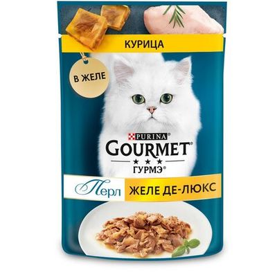 Влажный корм Gourmet Перл Желе Де-Люкс для кошек, с курицей в роскошном желе, пауч 75 г