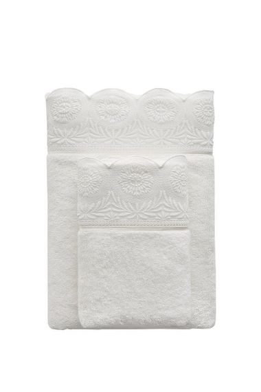 QUEEN КВИН кремовое полотенце махровое с кружевом Soft Cotton (Турция)