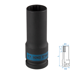 KING TONY (443017M) Головка торцевая ударная глубокая двенадцатигранная 1/2", 17 мм