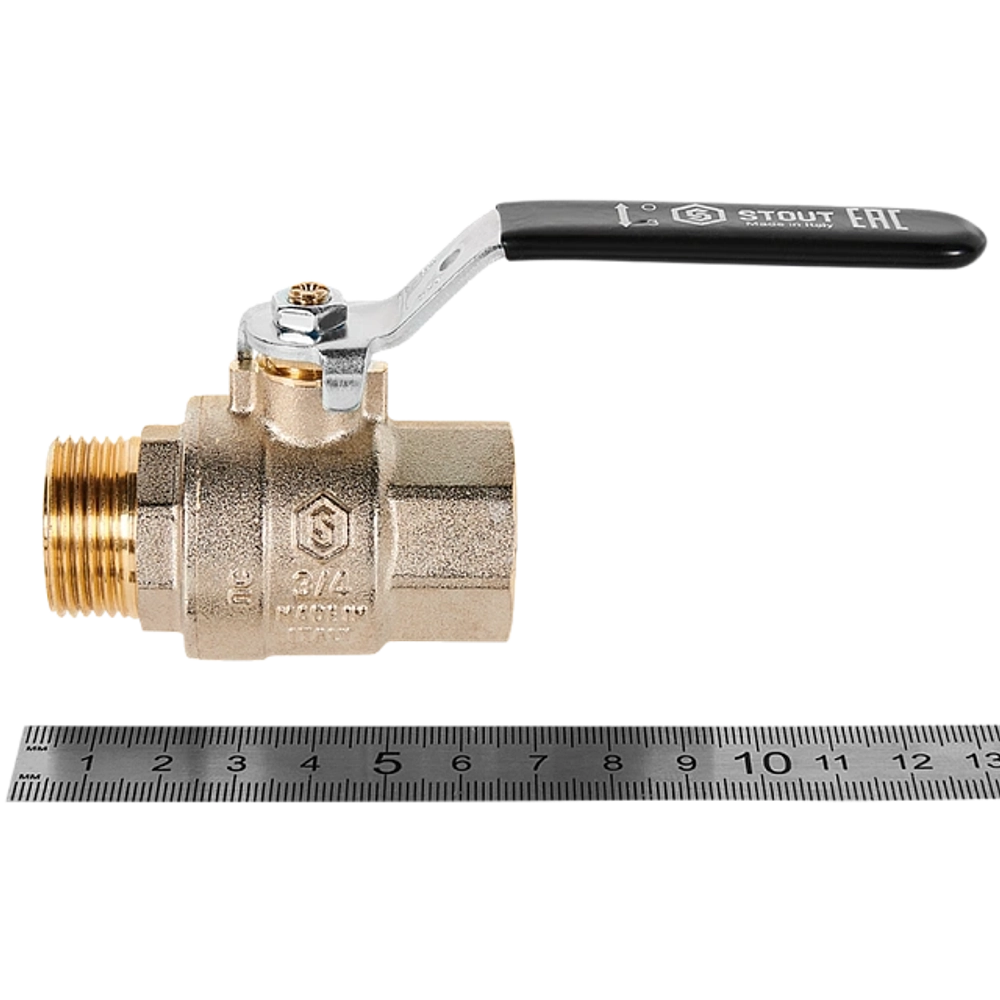 Кран шаровой полнопроходной STOUT - 3/4" (НР/ВР, PN40, Tmax 150°C, ручка-рычаг черная)