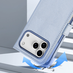 Чехол кошелек из кожи светло-синего цвета (Light Blue) для iPhone 17 Pro Max, Dux Ducis, серия Lawa Series