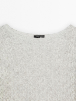 Massimo Dutti Свитер ажурной вязки из смесовой альпаки, светло-серый