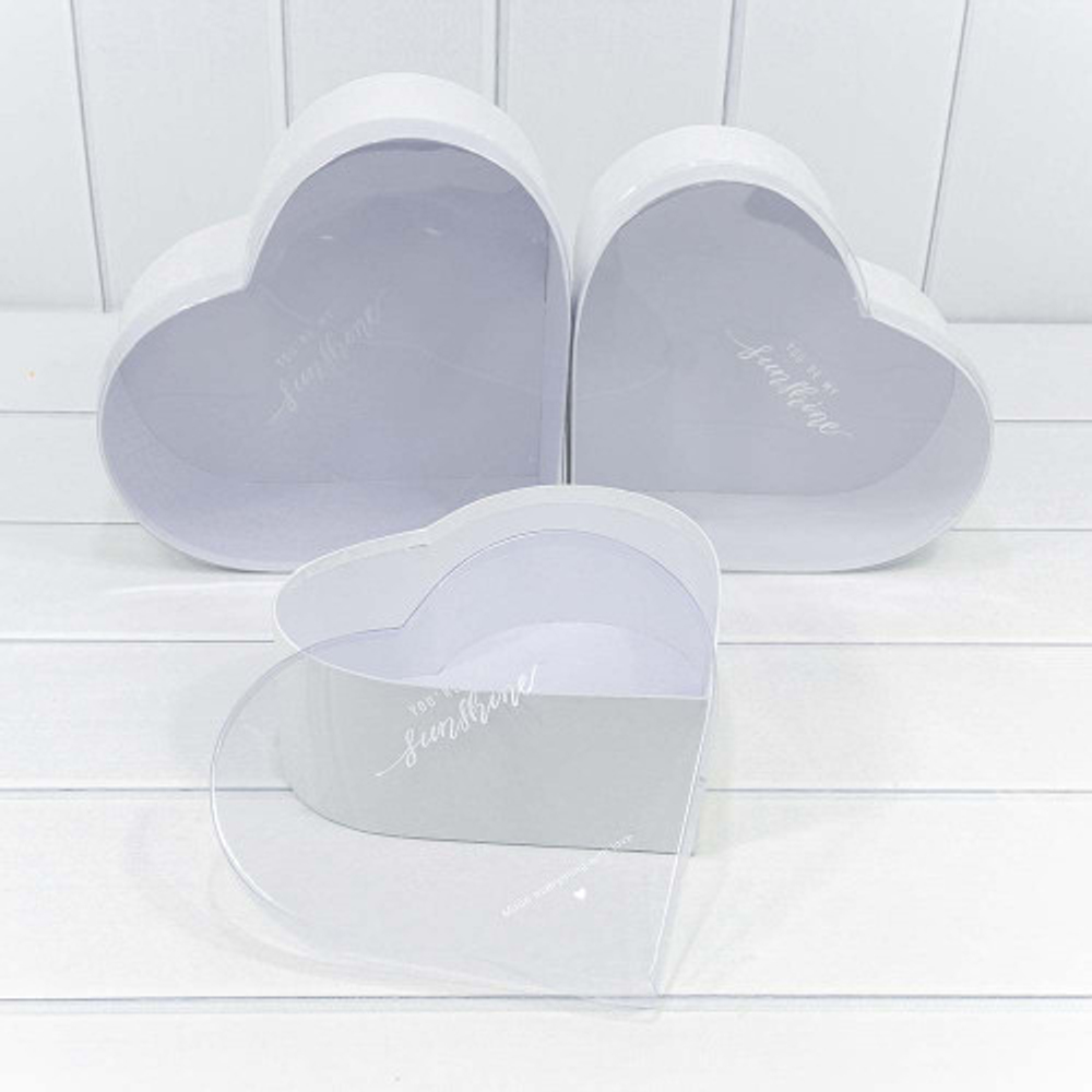 Коробка 28х25.2х11 см Набор 3 шт "Сердце" с прозрачной крышкой (Белый)