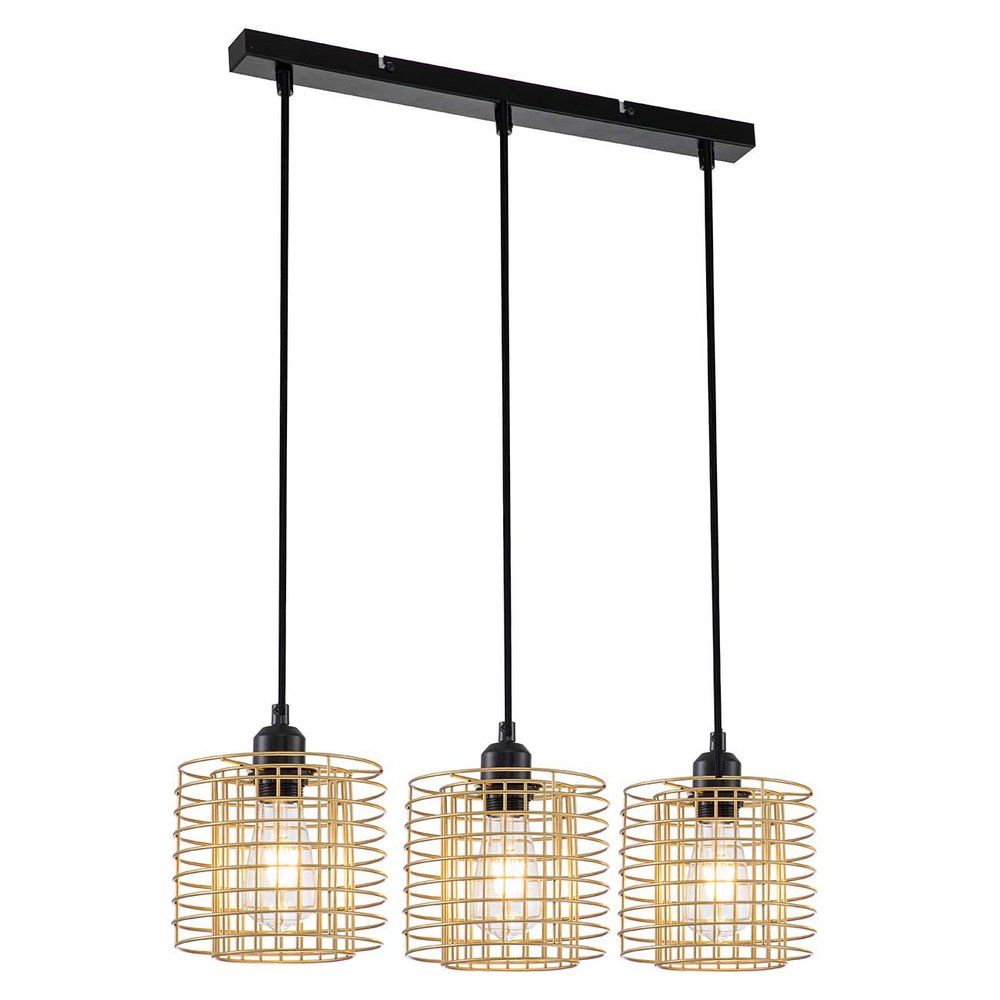 Подвесной светильник 3х40Вт E27, металл/стекло, золото