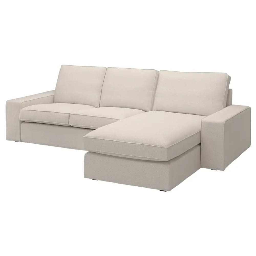 Диван 3-местный с оттоманкой - IKEA KIVIK/КИВИК ИКЕА, бежевый