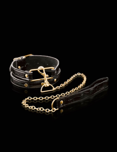 Ошейник Fetish Fantasy Gold Collar & Leash с поводком (черный с золотом) (Цвет: черный с золотым)