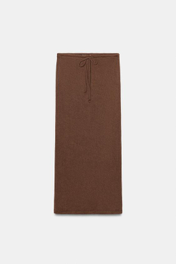 ZARA ДЛИННАЯ ЮБКА ПРЯМОГО КРОЯ, КОРИЧНЕВЫЙ