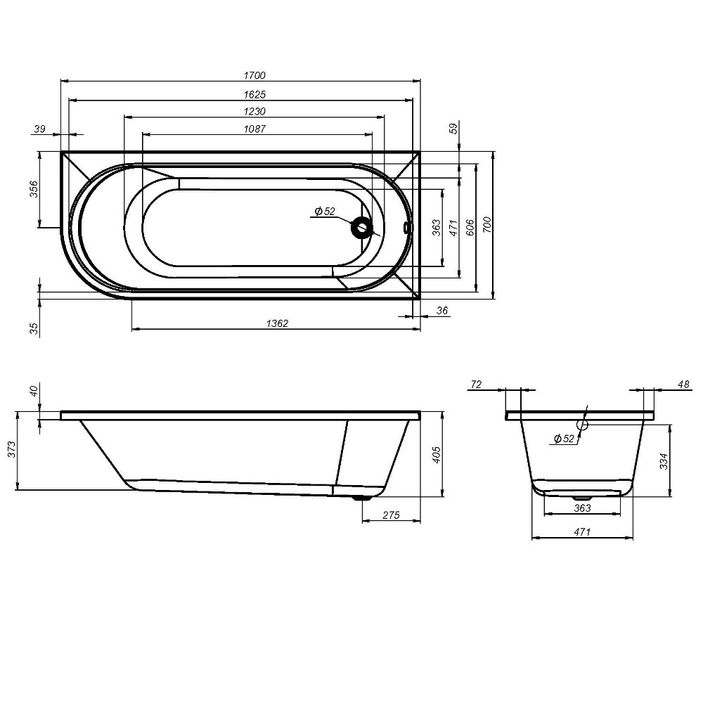 Ванна акриловая угловая правосторонняя, 170x70 см AM.PM X-Joy W94A-170R70W-A