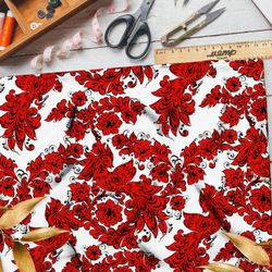 Ткань бязь красная хохлома по новому