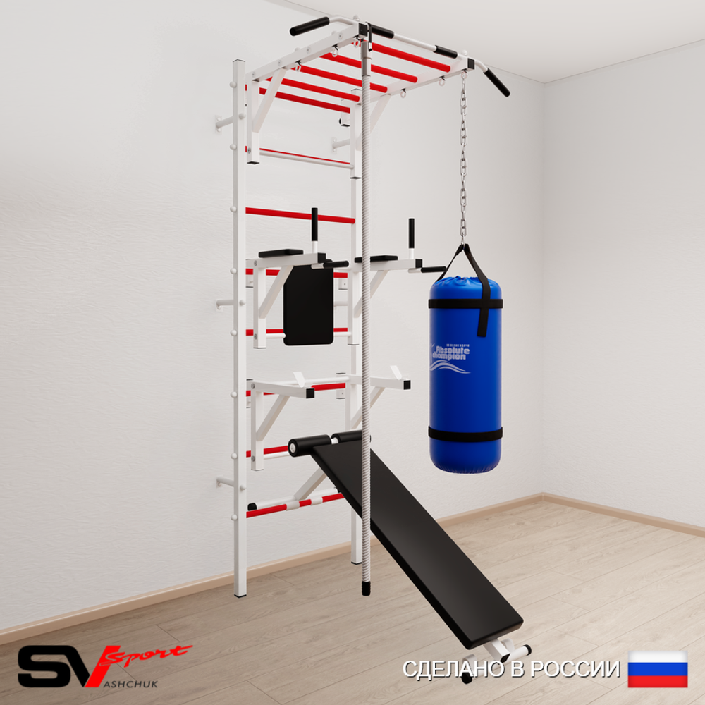 Шведская стенка Sv Sport 5601 (Турник рукоход/Брусья/Стойка/Скамья/Канат/Цепь/Мешок 15кг)